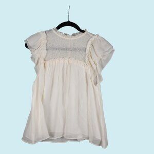 Ulla Johnson Top Size 4 Ivory Ruffle Short Sleeve Boho Cottagecore Silk Blouse